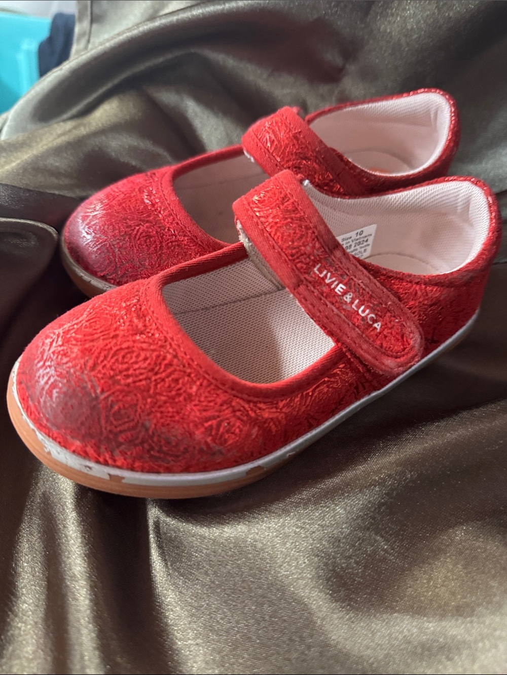 Livie & Luca Red Floral-Texture Mary Jane Shoes